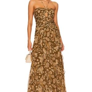 SHONA JOY KEYHOLE FRILL MAXI DRESS IN CUMIN